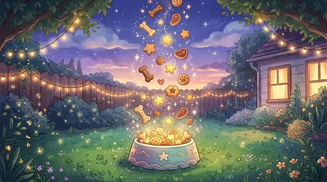 Treat Rain: treats falling into a bowl at night